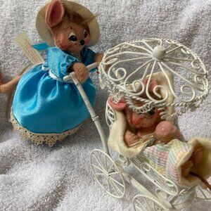 Annalee Doll Mom Mouse with Baby in Vintage Style Carriage - Mint - 196604
